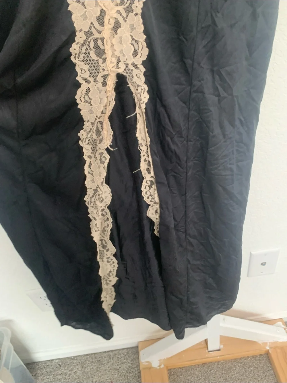 Vintage Black Slip Maxi Dress with Cream Lace Trim - Picture 3 of 6